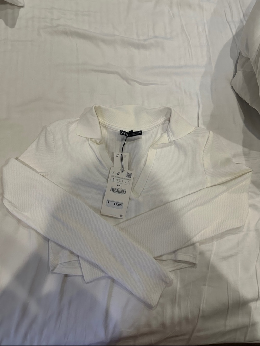 Zara White Ribbed Polo Crop Top